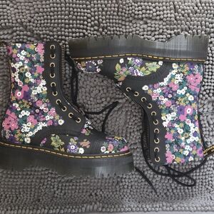 Dr. Martens Black Floral Combat Boots